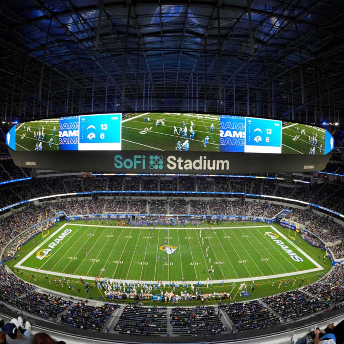 Women's Los Angeles Chargers Play It Forward Oversized Crewneck Tee Women's Los Angeles Chargers Play It Forward Oversized Crewneck Tee